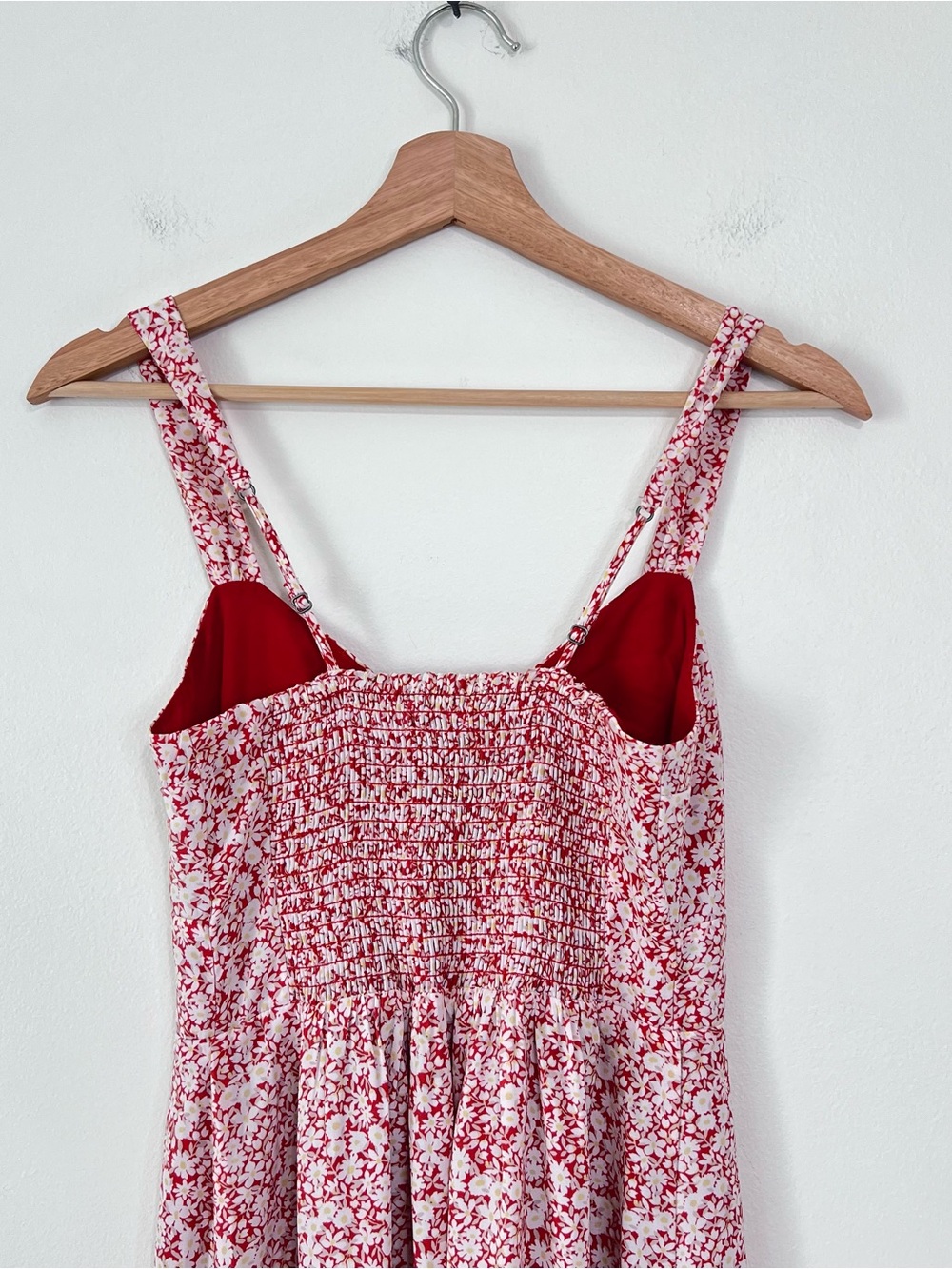 Abercrombie & Fitch Floral Slip Midi Dress Red White Daisy Side Slit Size XS - Picture 8 of 9